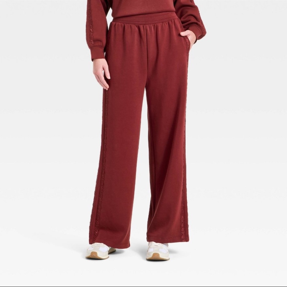 Women's Airy Sleek Lace Detail Track Pants - All In Motion™ Maroon XS or L